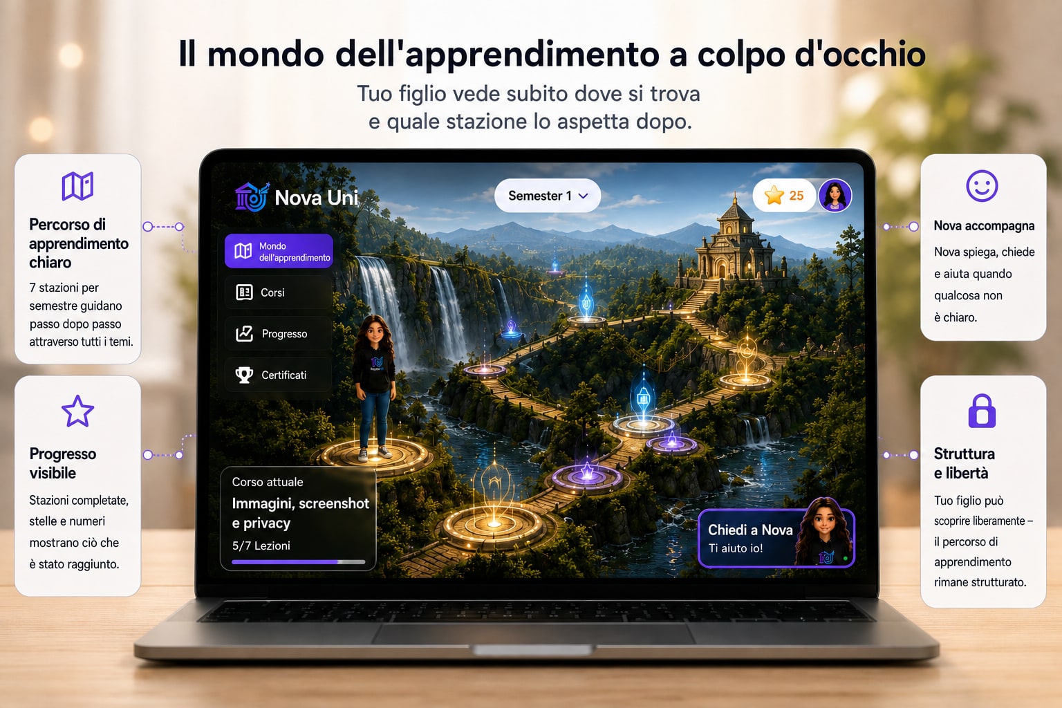 Il mondo di apprendimento a colpo d’occhio: percorso chiaro, progressi visibili, Nova accompagna
