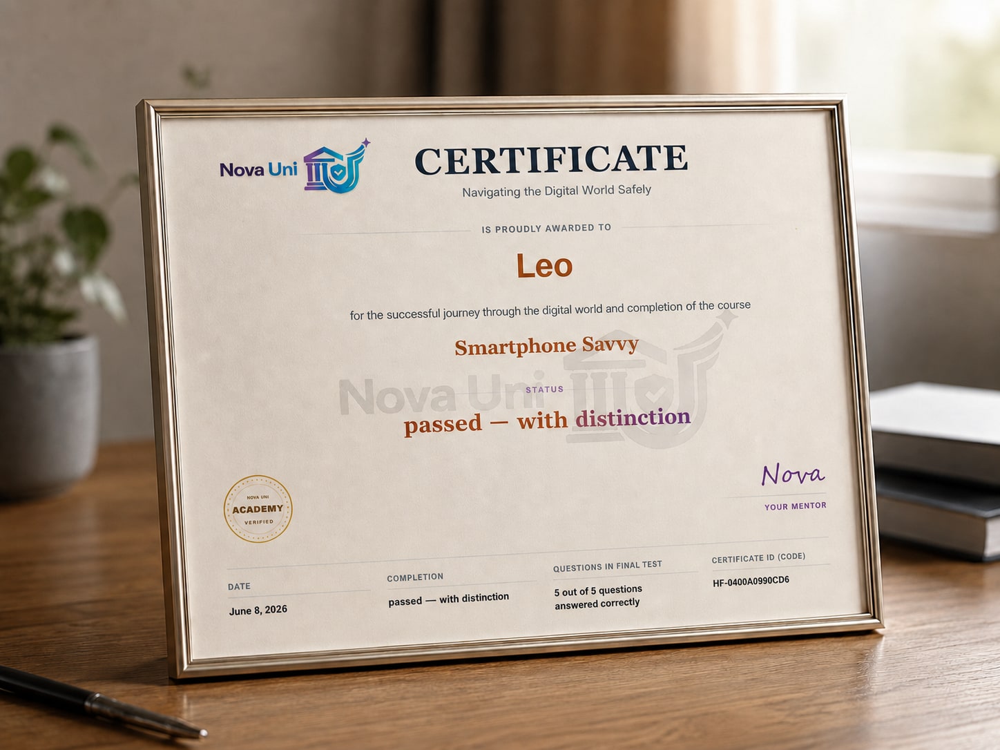 Personal certificate as a visible end to the course